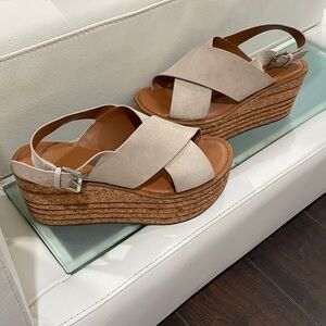 NIB bone suede Caroline cork leather platforms (8.5) FRANCO SARTO light beige